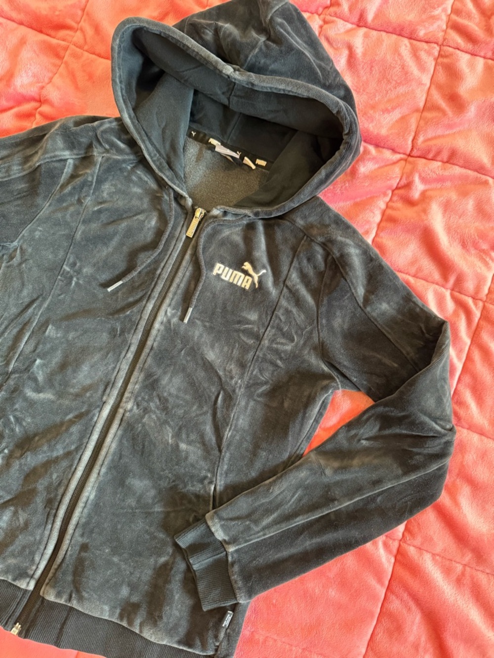 Puma Black Velour Hooded Zip Jacket